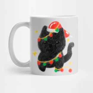 Black cat Santa with Christmas light Mug